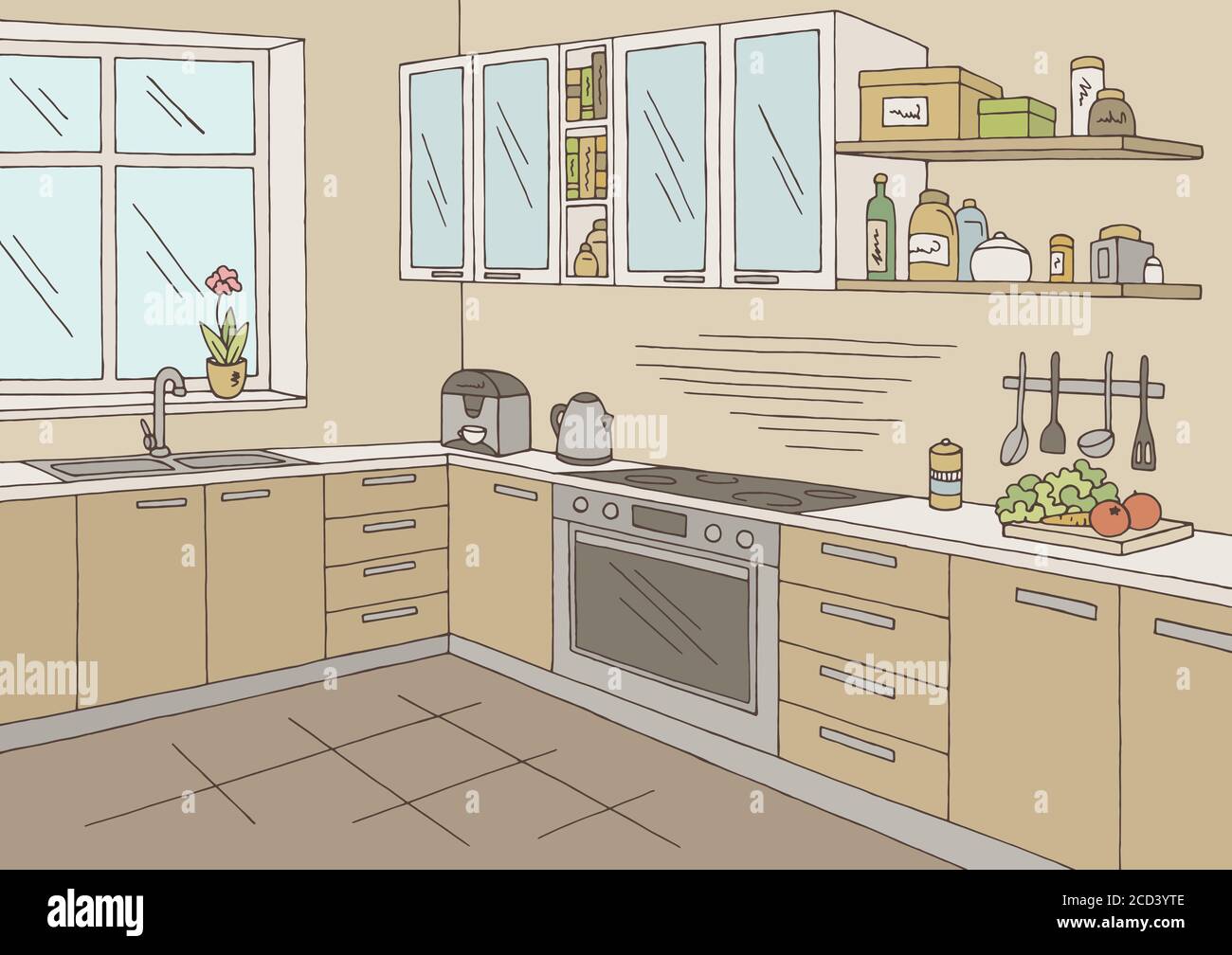 Kitchen room graphic color home interior sketch illustration vector Stock  Vector Image & Art - Alamy