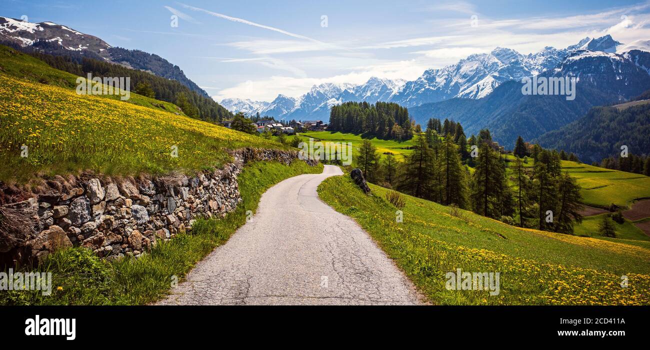 landscape in the mountains, guarda switzerland schellen-ursli country Stock Photo
