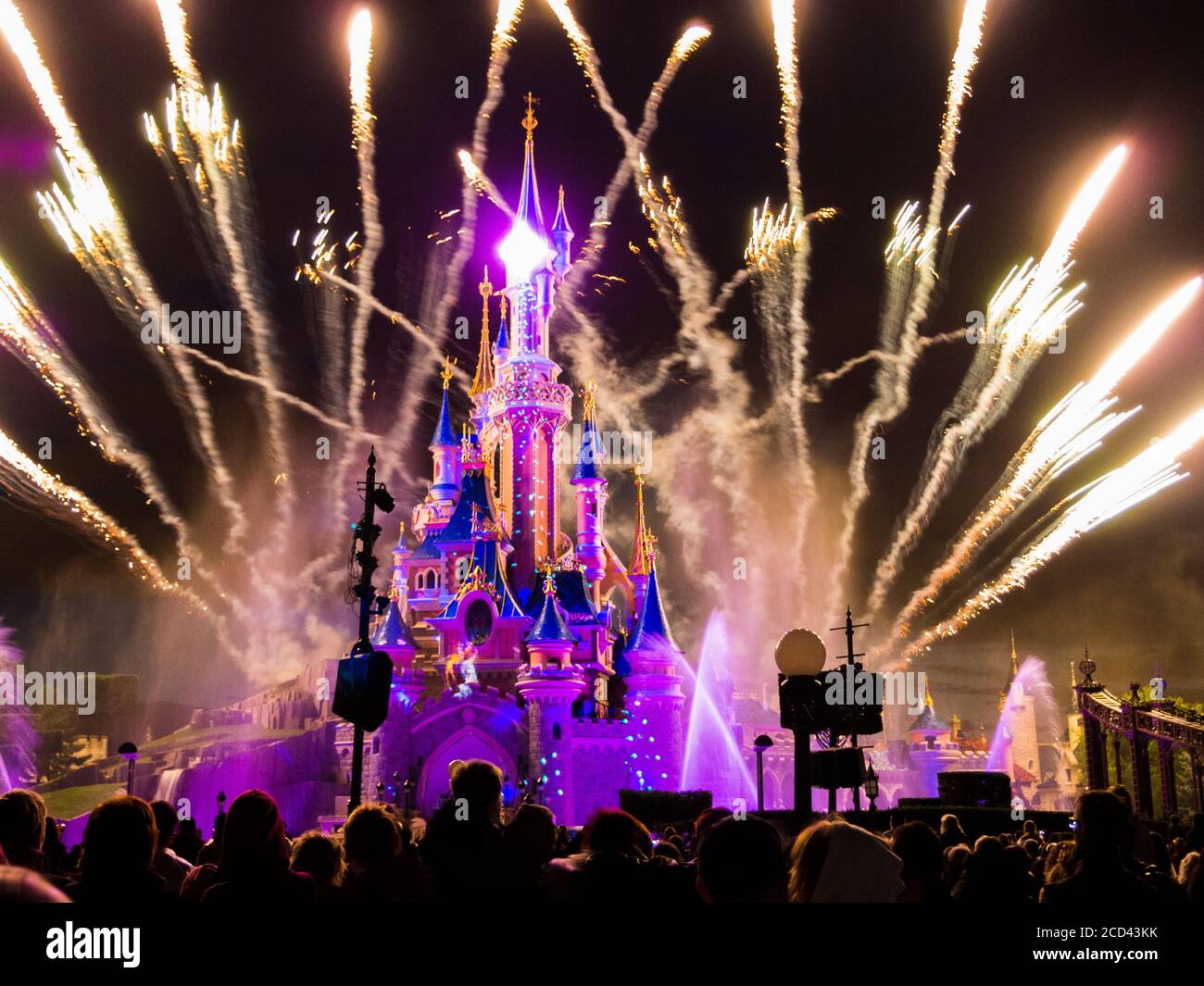 Disneyland Paris, castle with fireworks Stock Photo Alamy