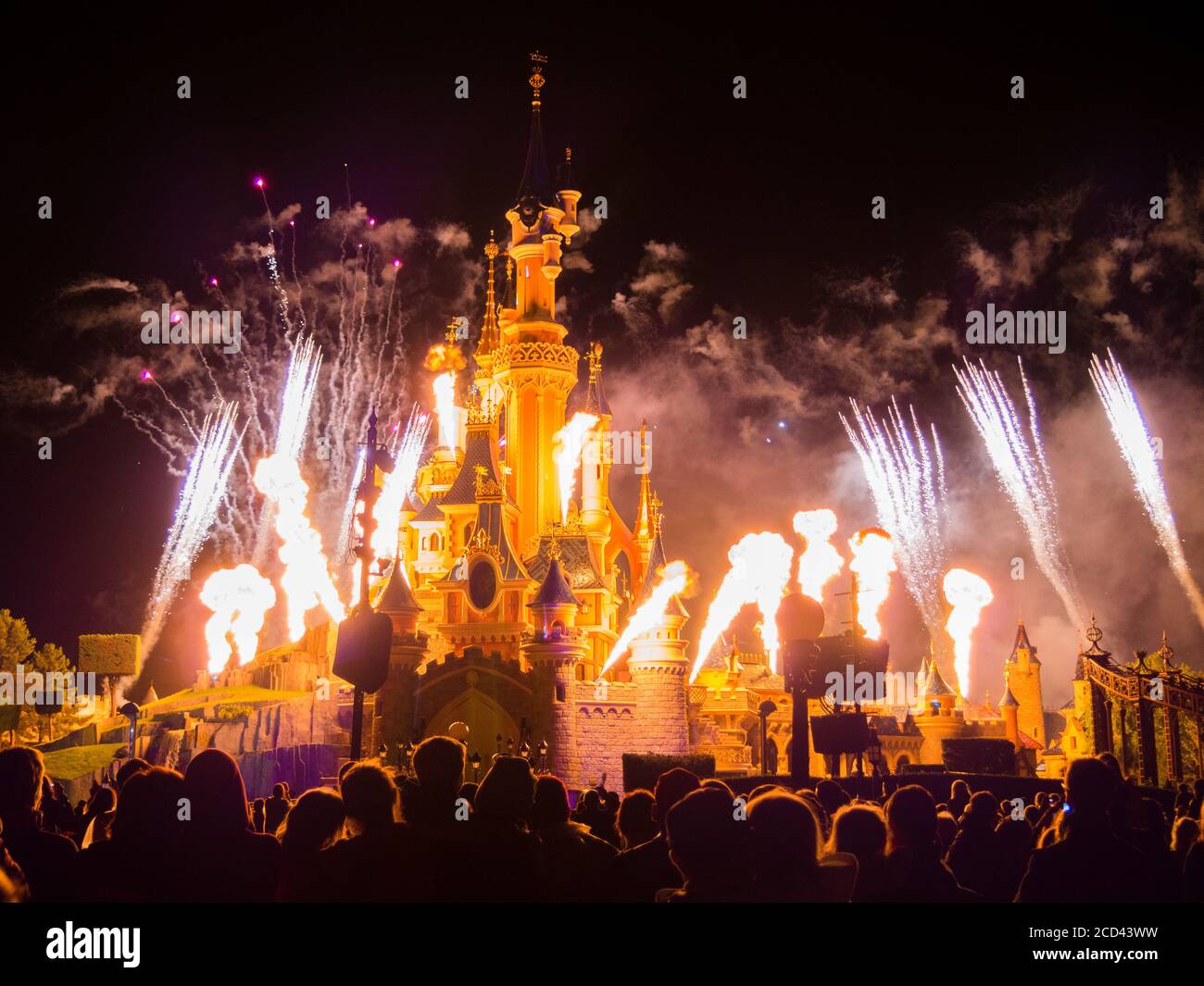 Disneyland Paris, castle with fireworks Stock Photo
