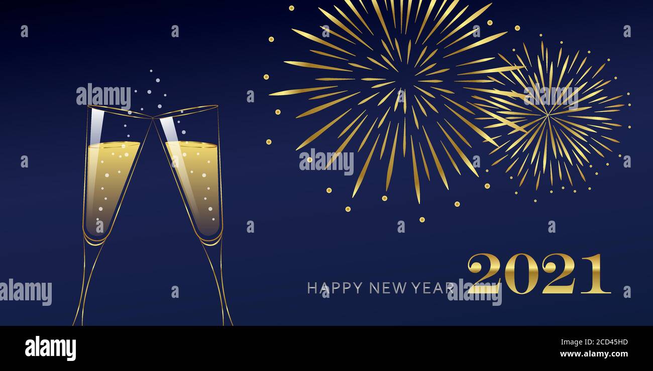 happy new year celebration fireworks and champagne 2021 vector illustration EPS10 Stock Vector