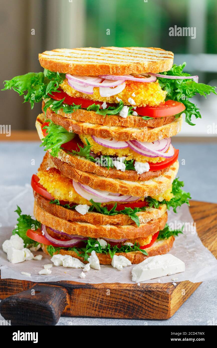 Gourmet sandwiches with fried fish (Pollock, cod, hake, nototenia