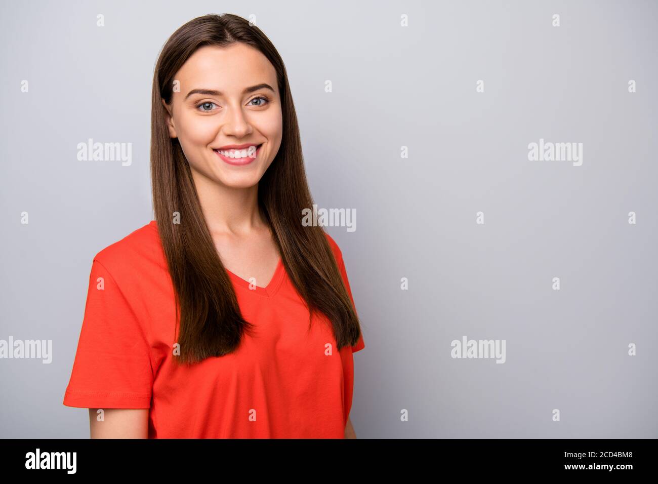 Straighthaired Young Beautiful Smiling Caucasian Girl Wearing