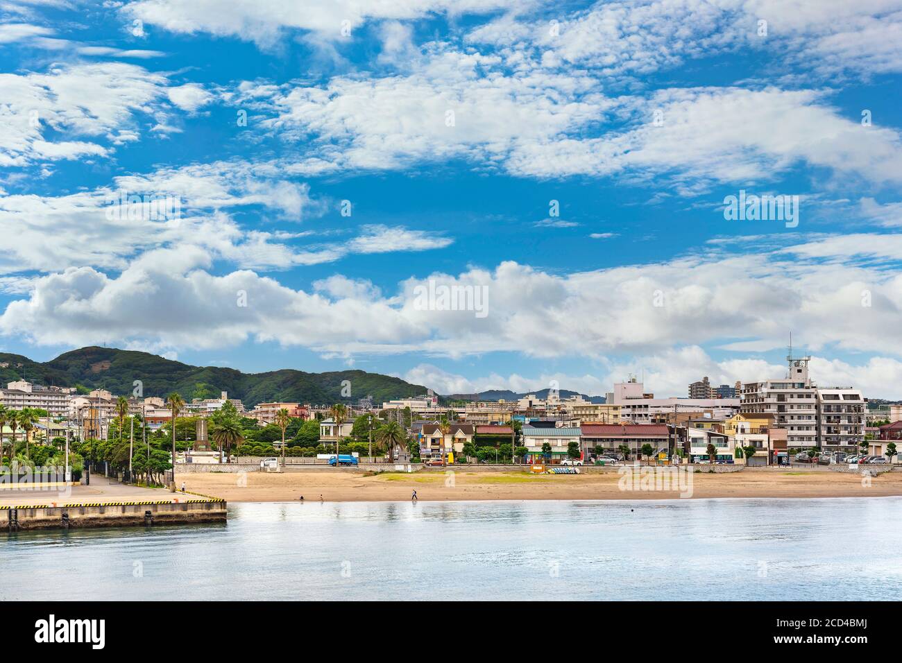 kanagawa, japan july 18 2020 Coast of Miura Peninsula with palm