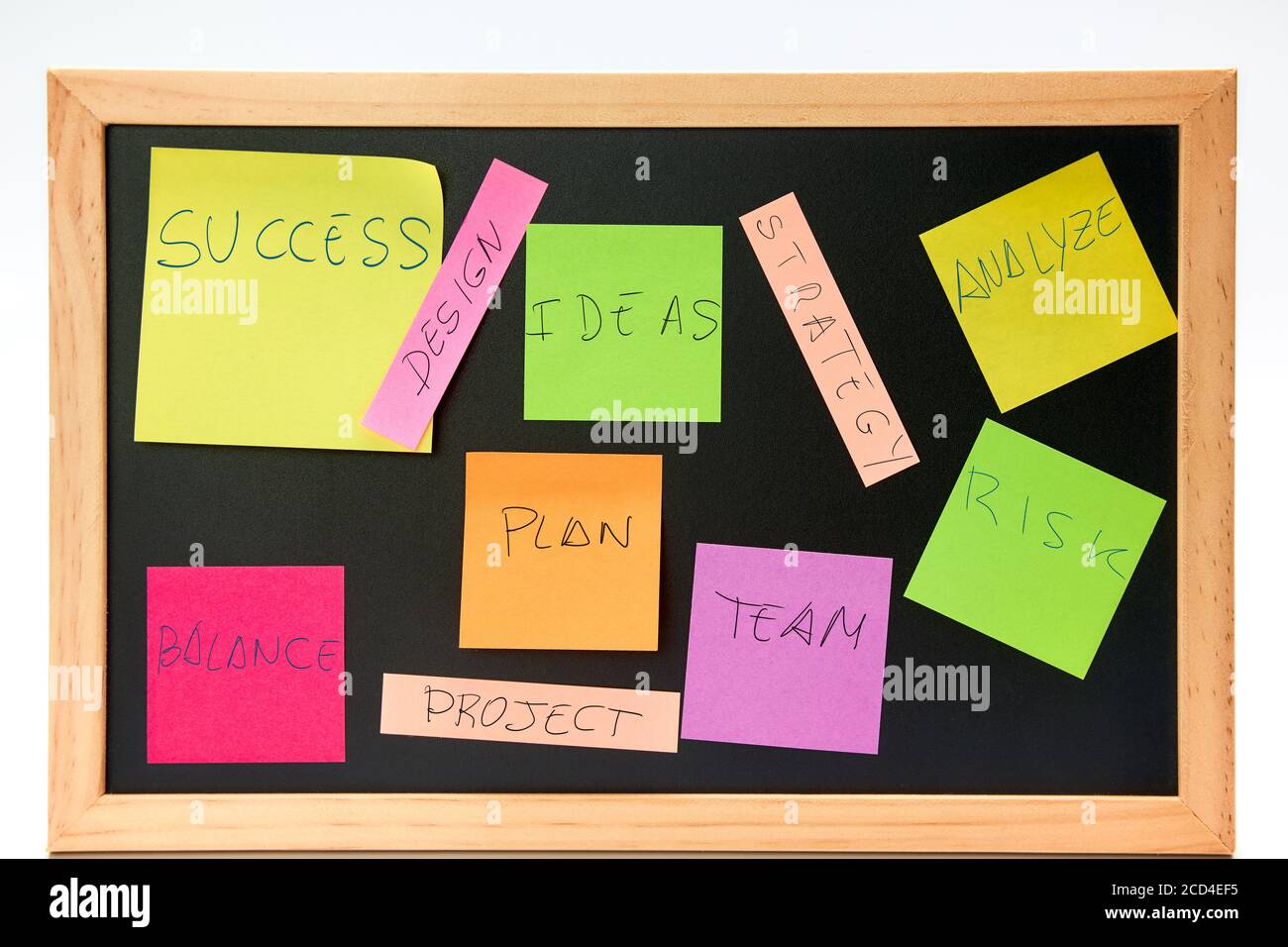 Colorful Post On A Blackboard With Business Ideas Brainstorming Concept Stock Photo Alamy