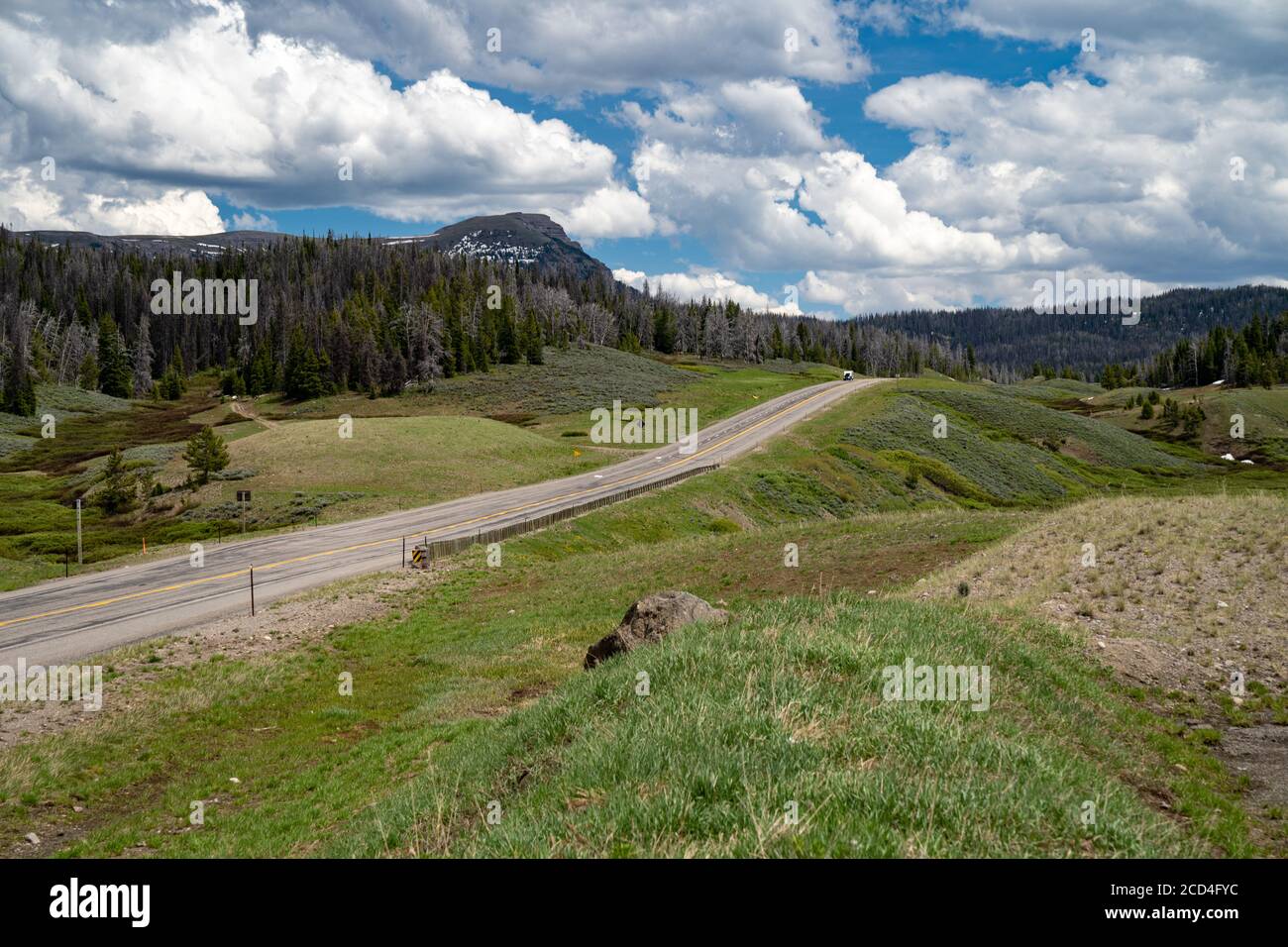 View of the Shoshone National Forest and the Wind River Mountains - Breccia Cliffs, in Wyoming at Togwotee Pass Stock Photo