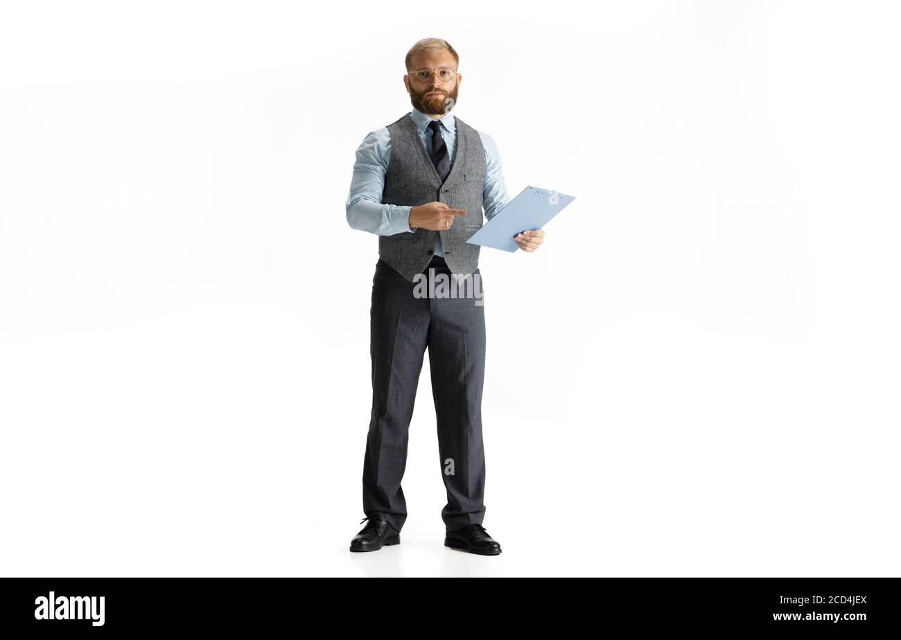 Businessman at the desk, office gadgets and supplies Stock Photo - Alamy