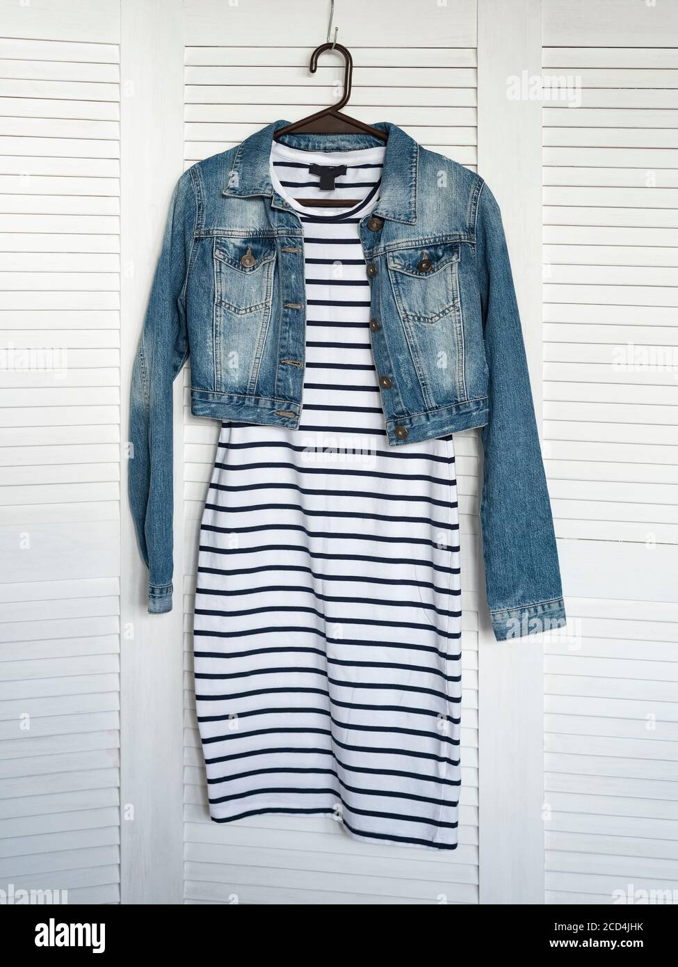 striped dress denim jacket Striped Dress and Denim Jacket