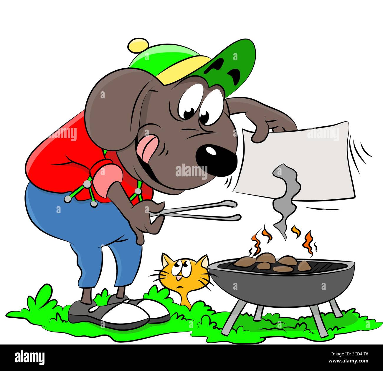 Cartoon dog making barbecue and in the garden vector illustration Stock Vector