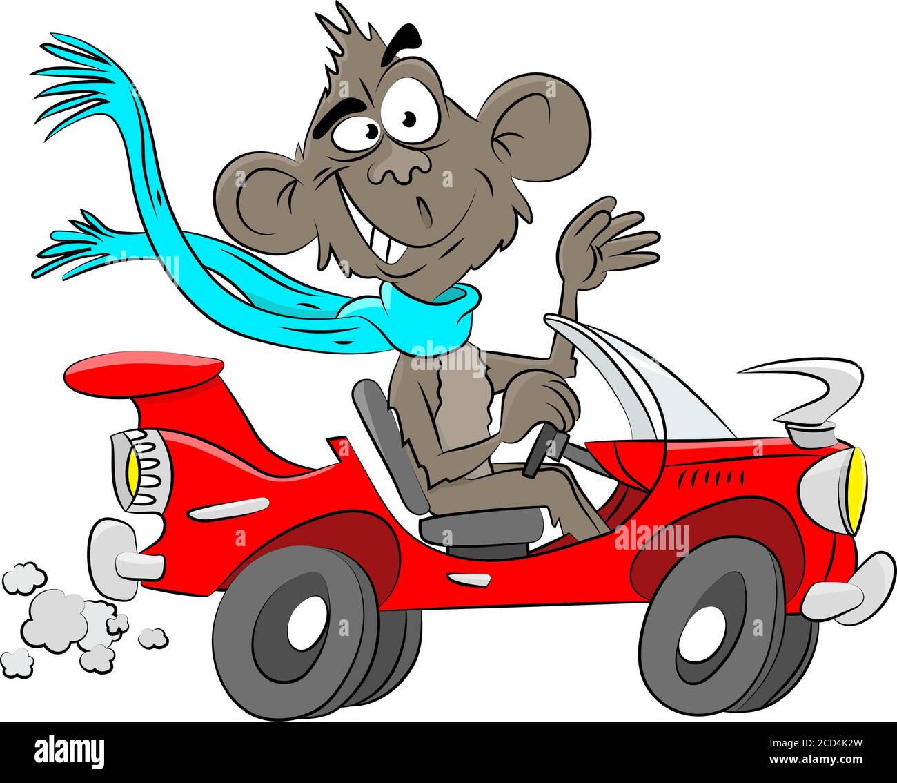 Cartoon monkey driving a red convertible car vector illustration Stock Vector