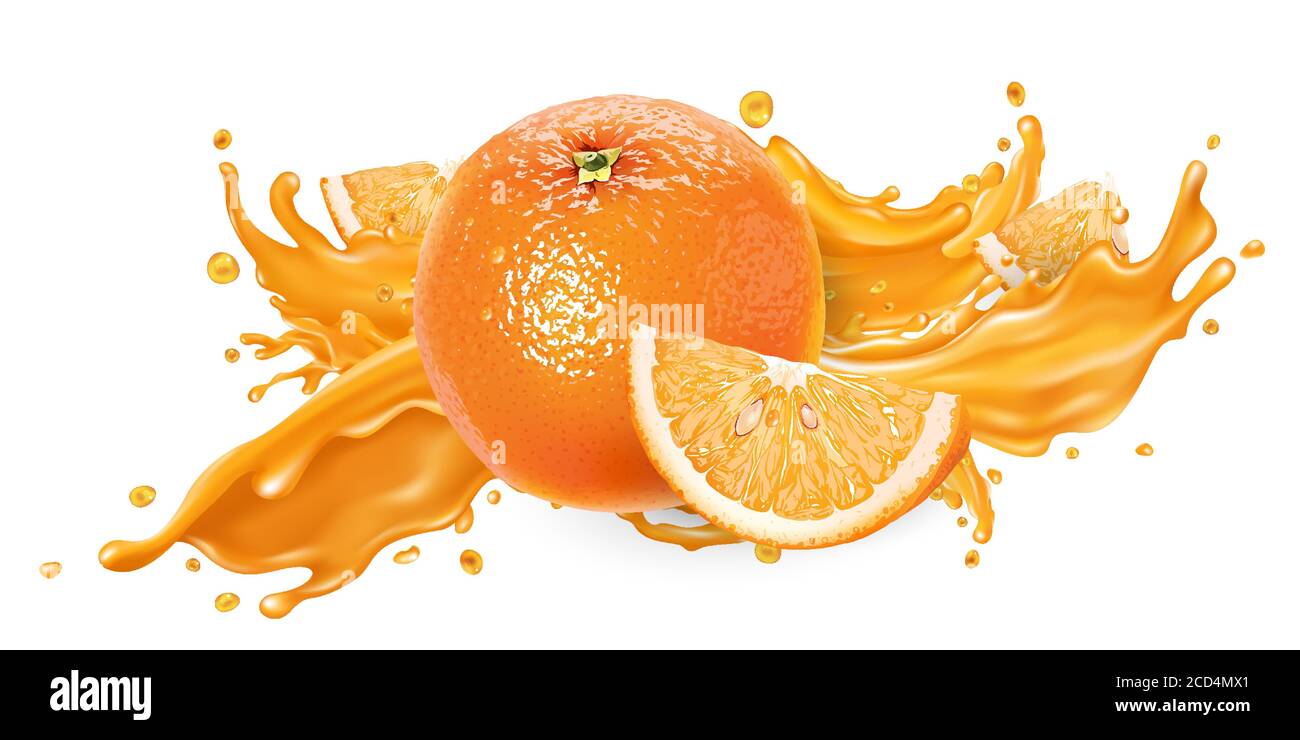 Splash of fruit juice and fresh orange Stock Vector Image & Art - Alamy