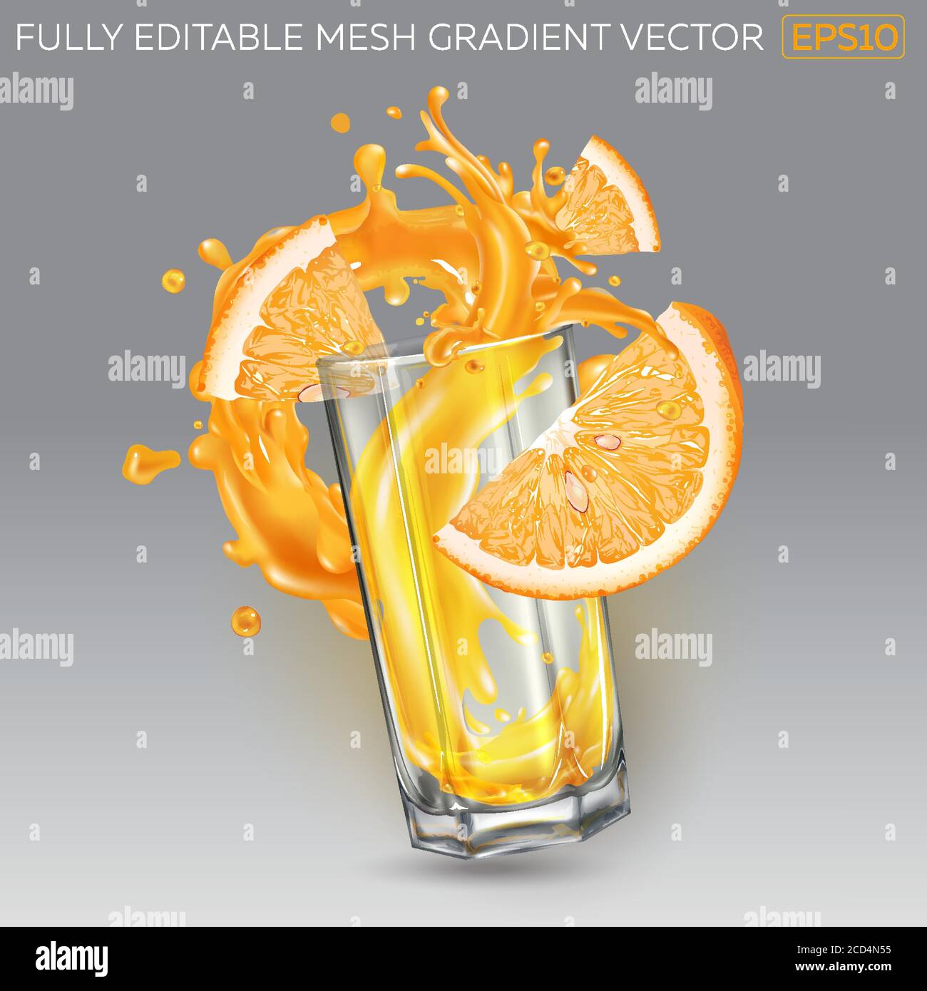 Splash of fruit juice in a glass and orange slices Stock Vector Image ...