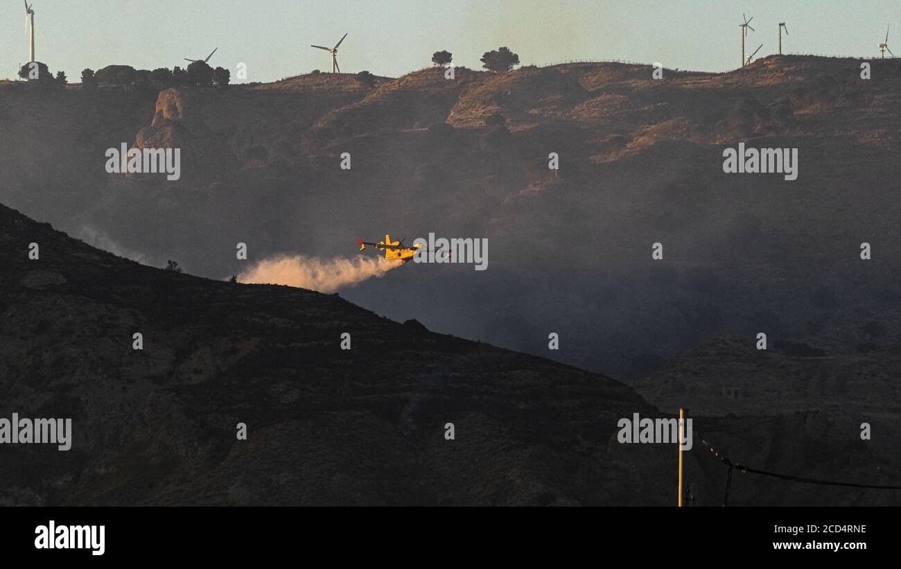 Forest fire fighting operations. Canadair at work. Calabria, Italy