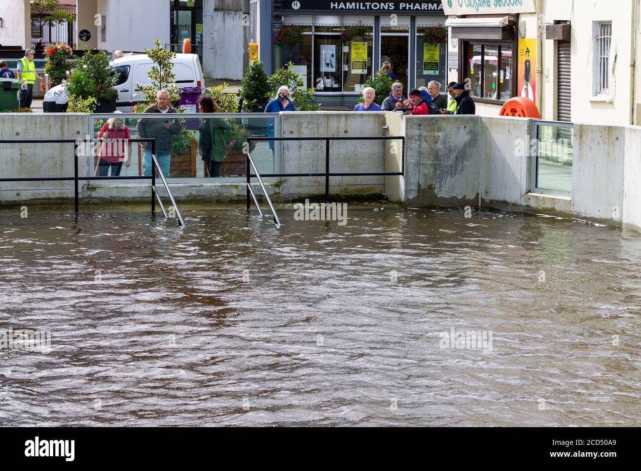 Flood defences holding back flood waters Skibbereen West Cork Ireland Stock Photo