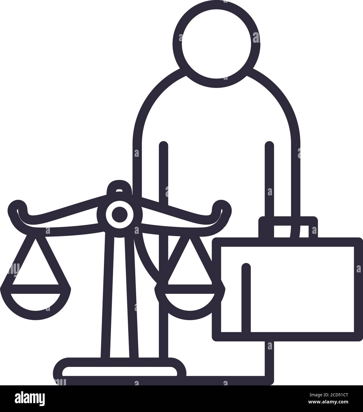 lawyer with suitcase and balance scale line style icon design, Law
