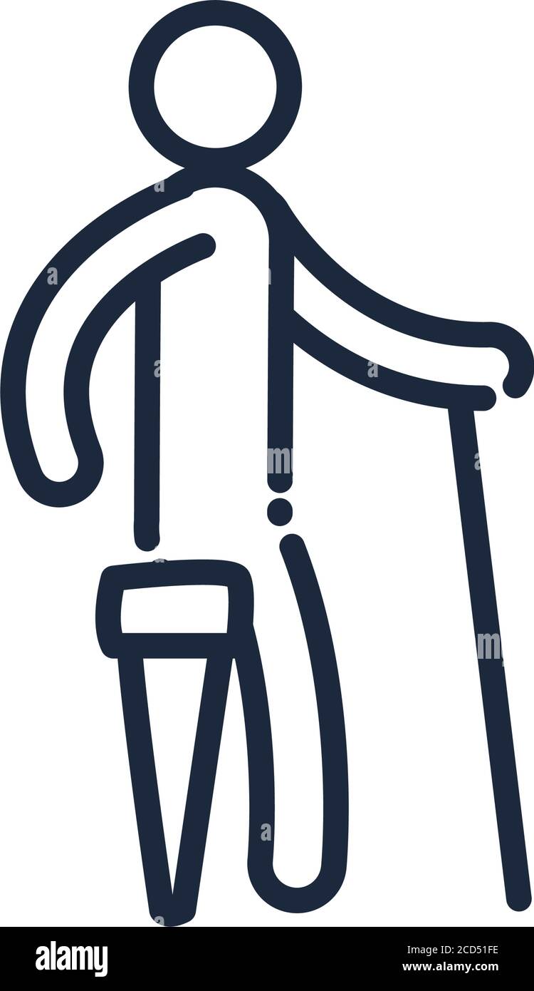 man with cane and leg prosthesis line and fill style icon of ...
