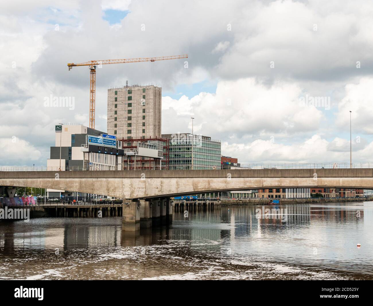 Belfast, Northern Ireland, UK, 26 August 2020: The City Quays development continues with City Quays 3. The 270 foot high, 250,000 square foot building will cost £50m and is due for completion in 2021. The City Quays development offers premium office space at Donegall Quay, near Clerendon Dock Stock Photo