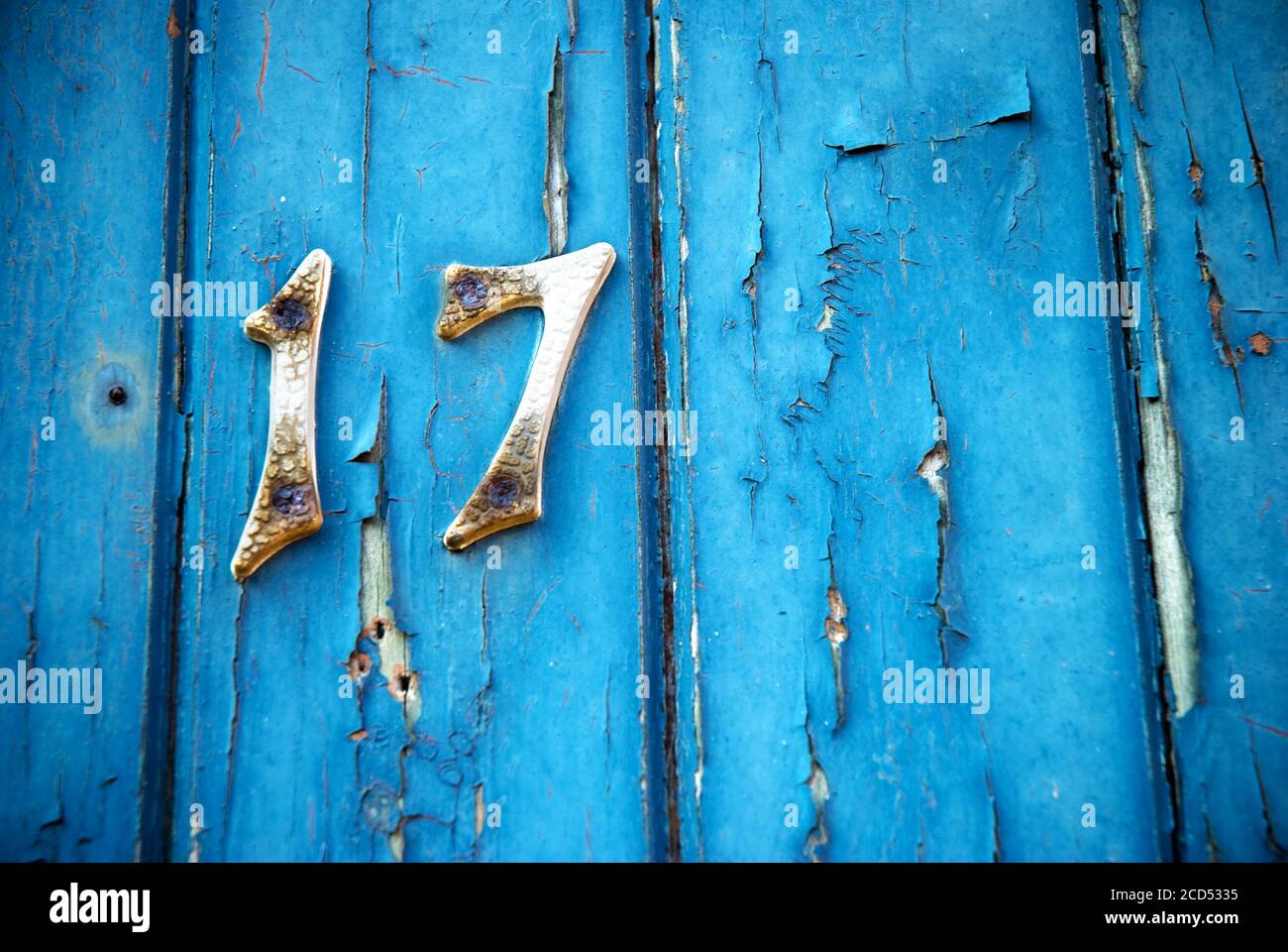 Number 17 - distressed paintwork Stock Photo