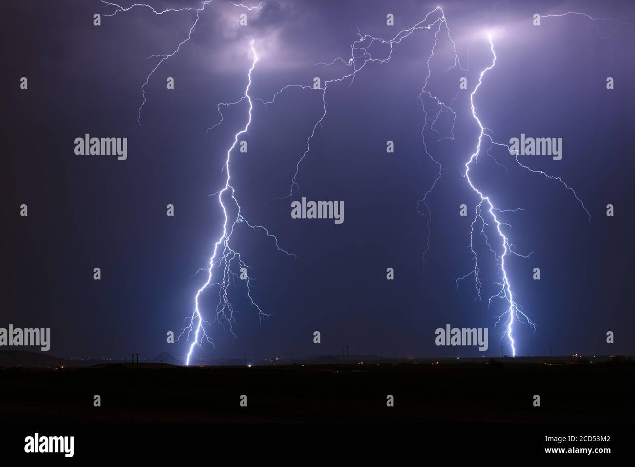 Powerful lightning storm over Florence, Arizona Stock Photo