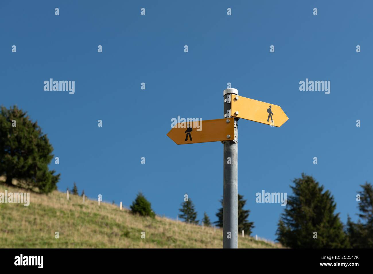 Trail marker in Gruyere region, Switzerland Stock Photo