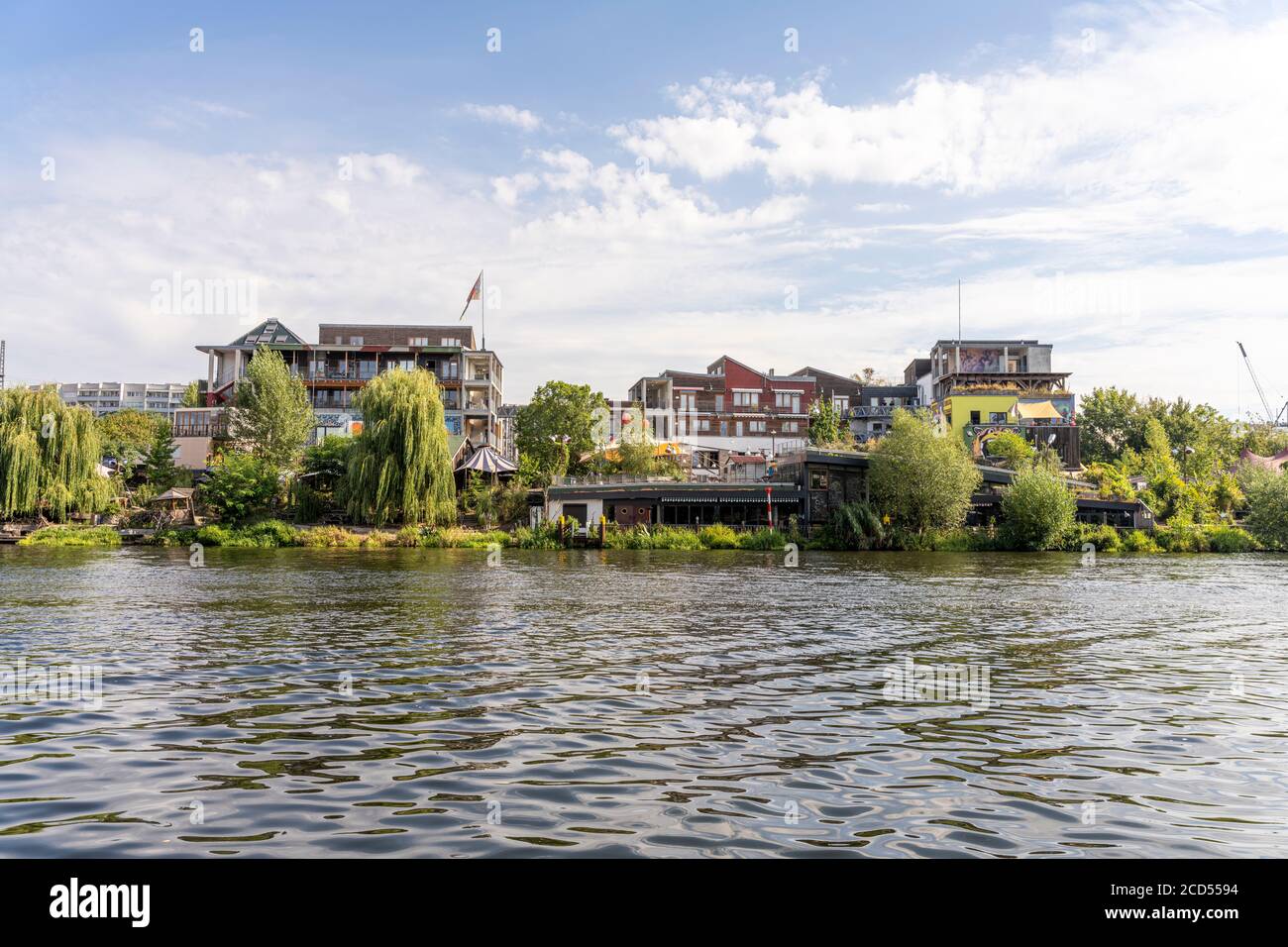 The Holzmarkt complex on the banks of the Spree river, a cultural venue and urban village for arts, events and entertainment, in Berlin, Germany Stock Photo