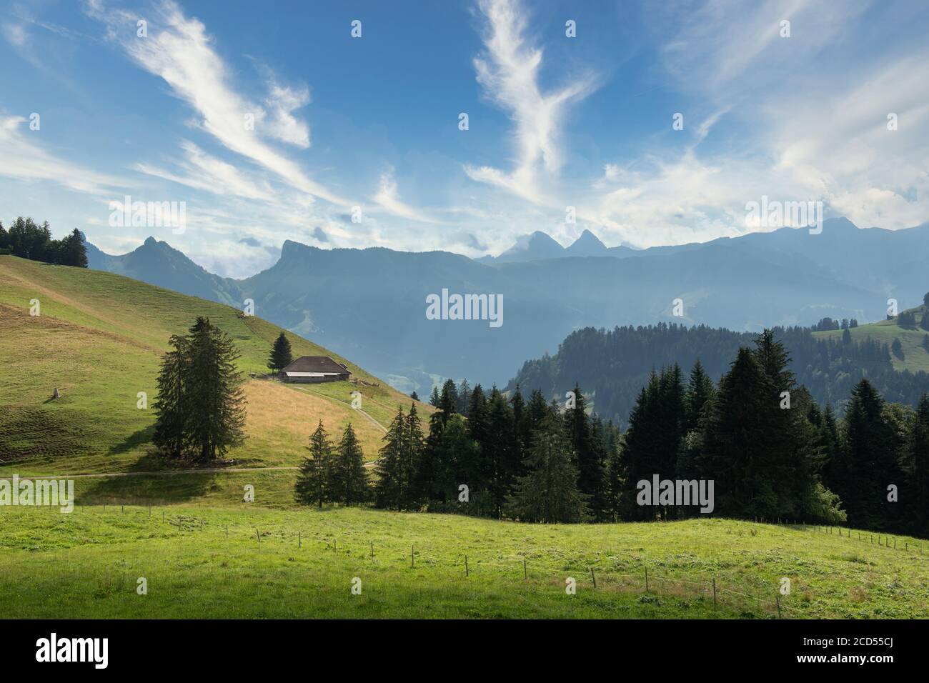 Landscape of the Regional Park Gruyère Paysd'Enhaut, Switzerland Stock