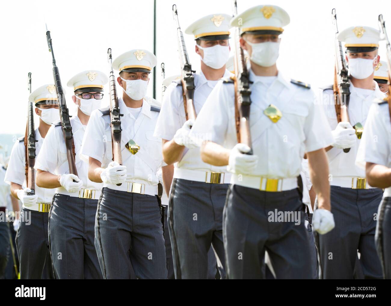 U.S. Military Academy cadets wearing PPE mask join the Class of 2025