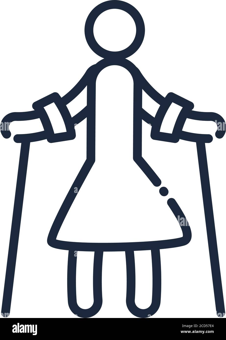 woman with crutches line and fill style icon of Handicapped disability ...