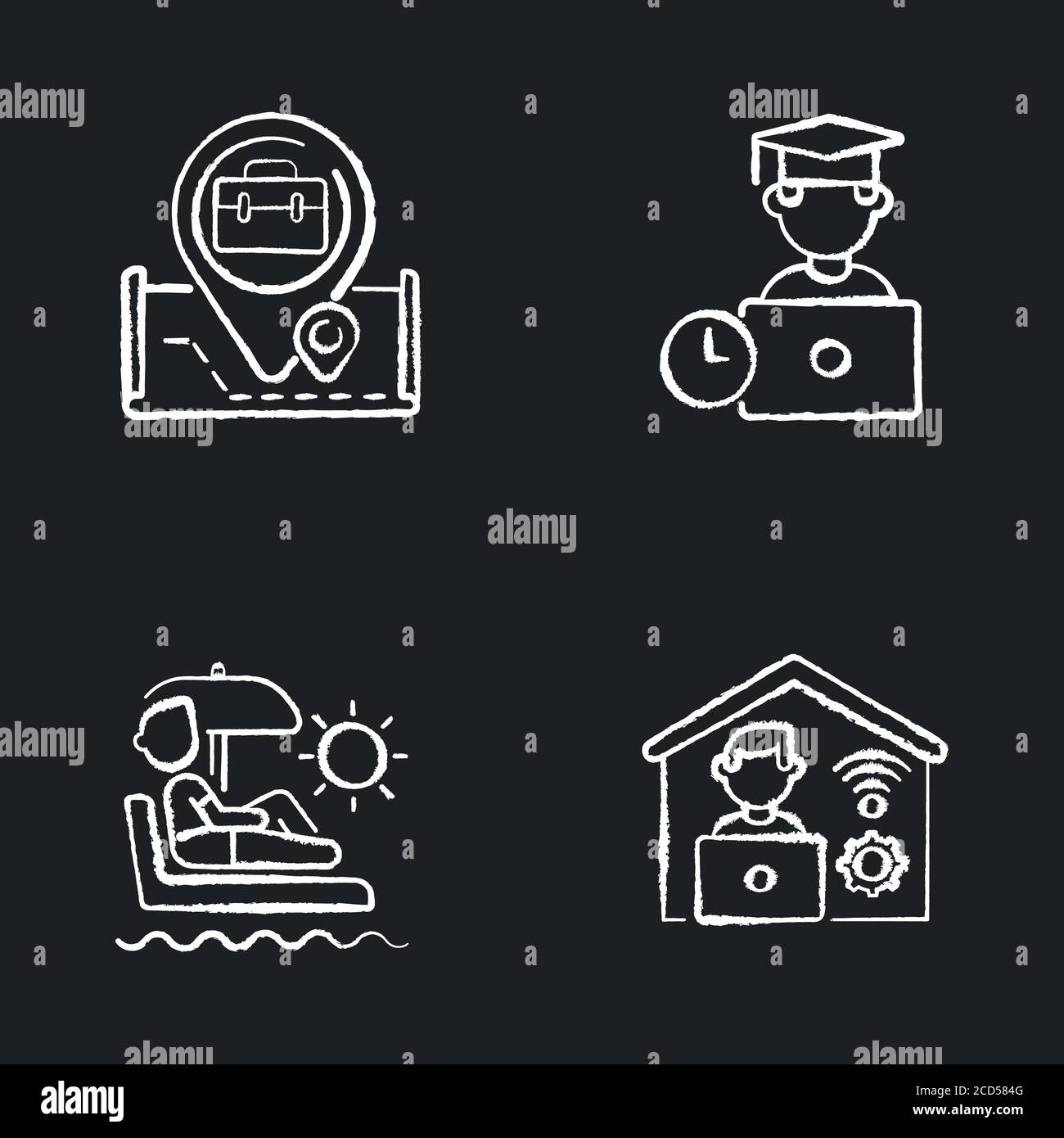 Modern work chalk white icons set on black background Stock Vector ...
