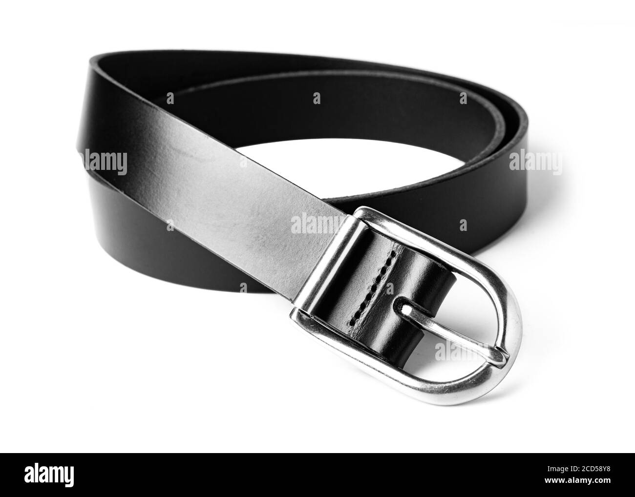 Simple black leather belt on a white background Stock Photo Alamy