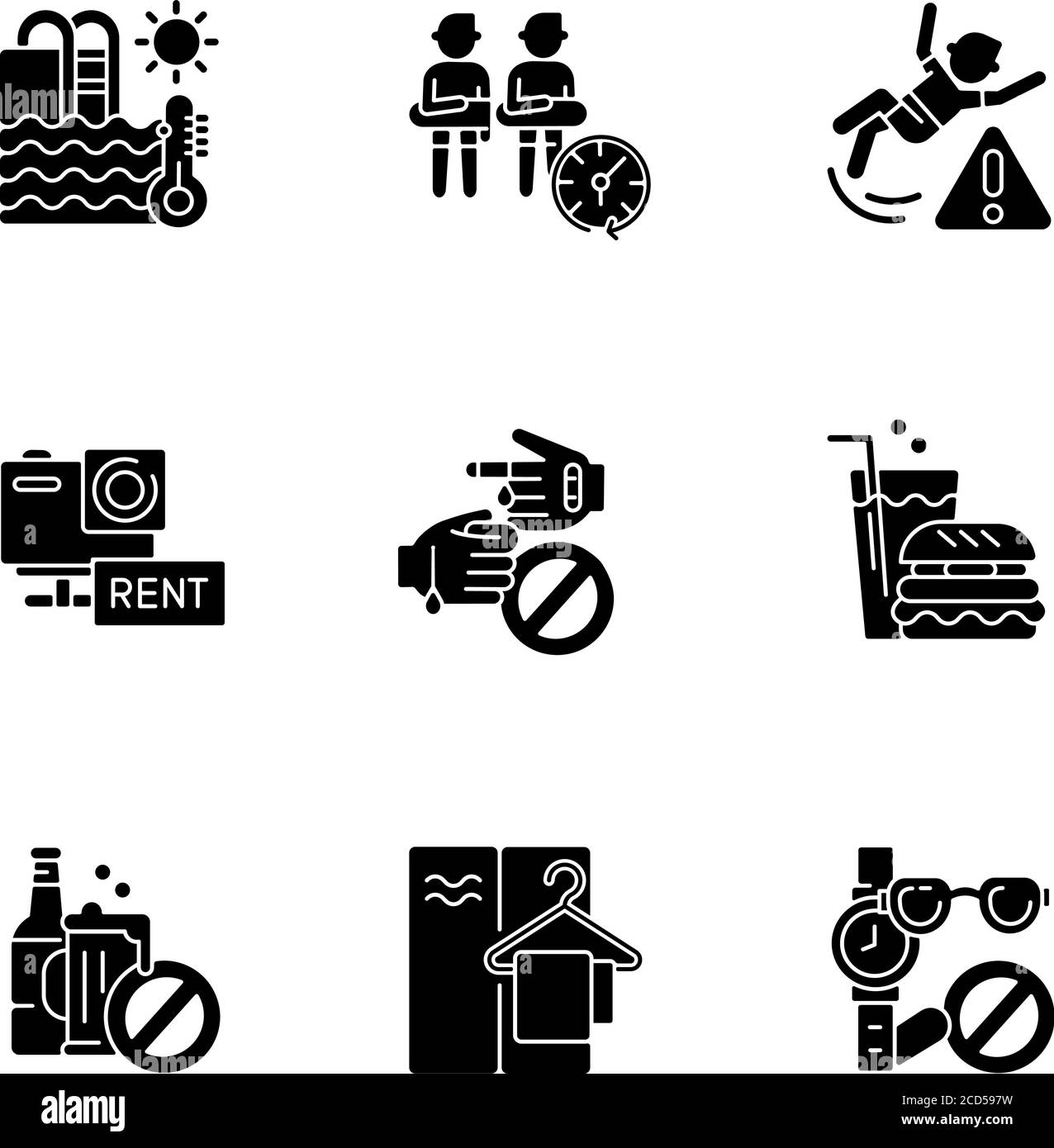Aqua park black glyph icons set on white space Stock Vector Image & Art ...