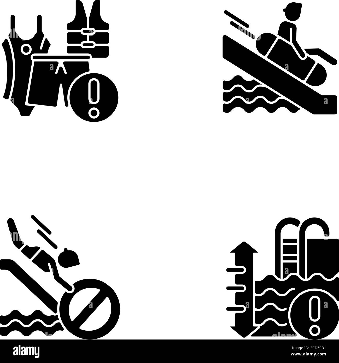 Water park rules and restrictions black glyph icons set on white space Stock Vector Image & Art