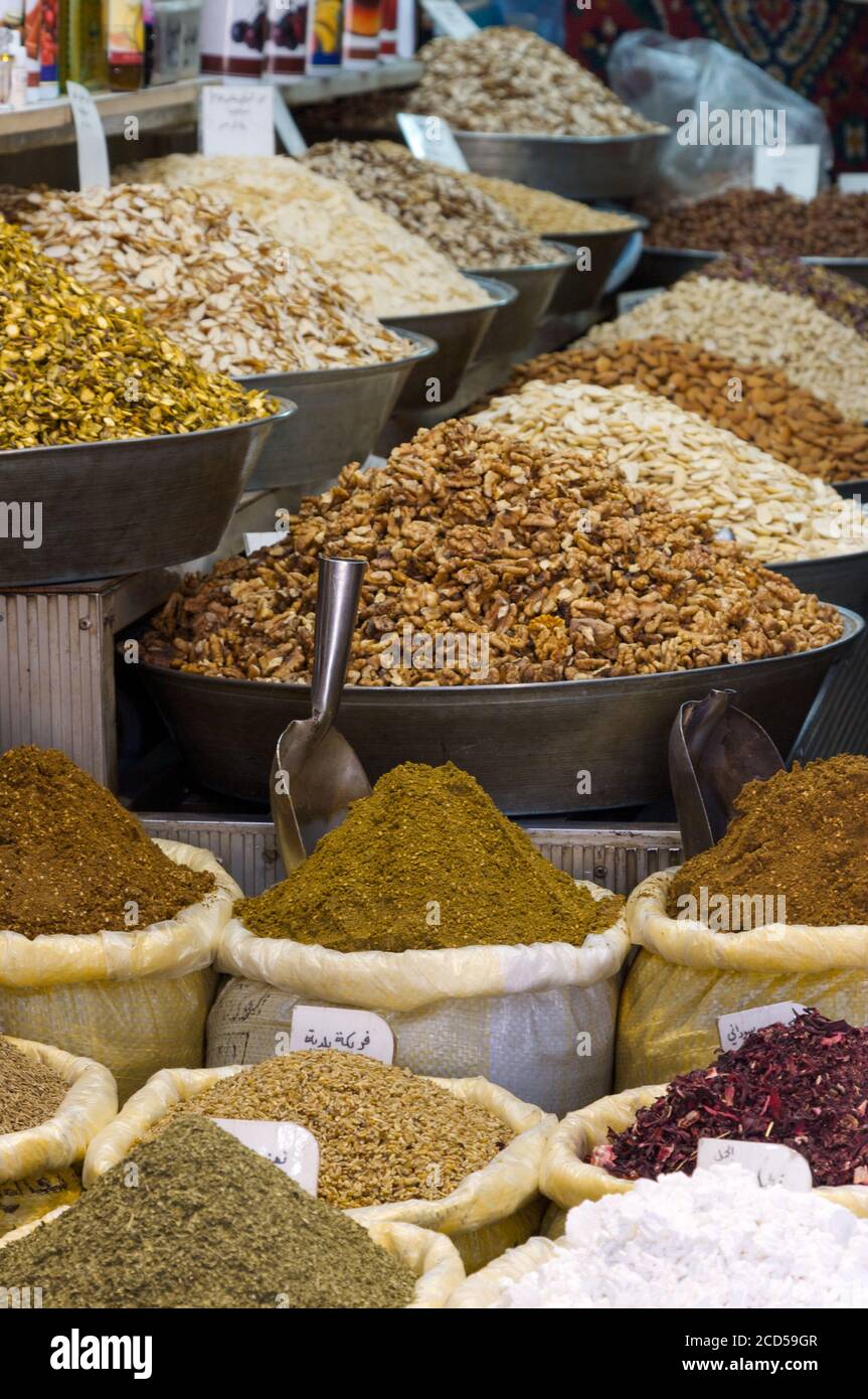 The Al-Hamidiyah Souq, Damascus Syria 04/12/2009 spices in the market  Stock Photo