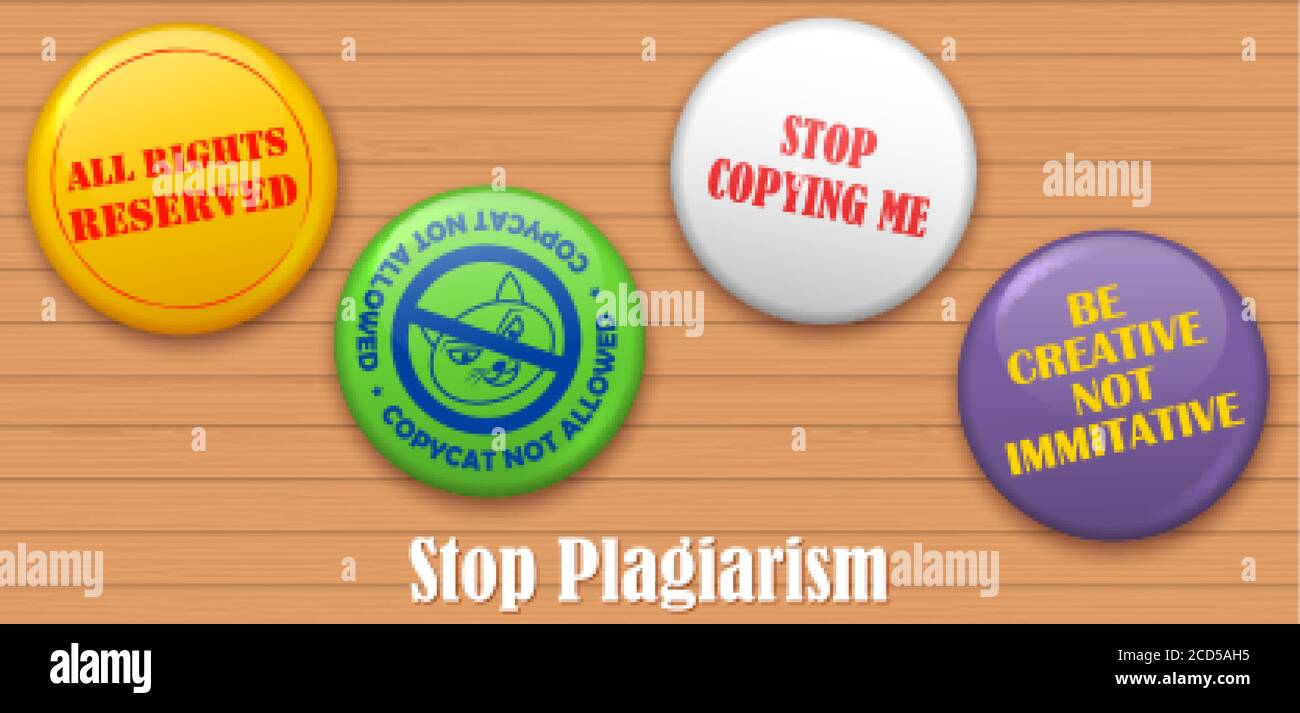 Stop Plagiarism, stealing and copying ideas and thoughts from original and authentic concepts Stock Vector