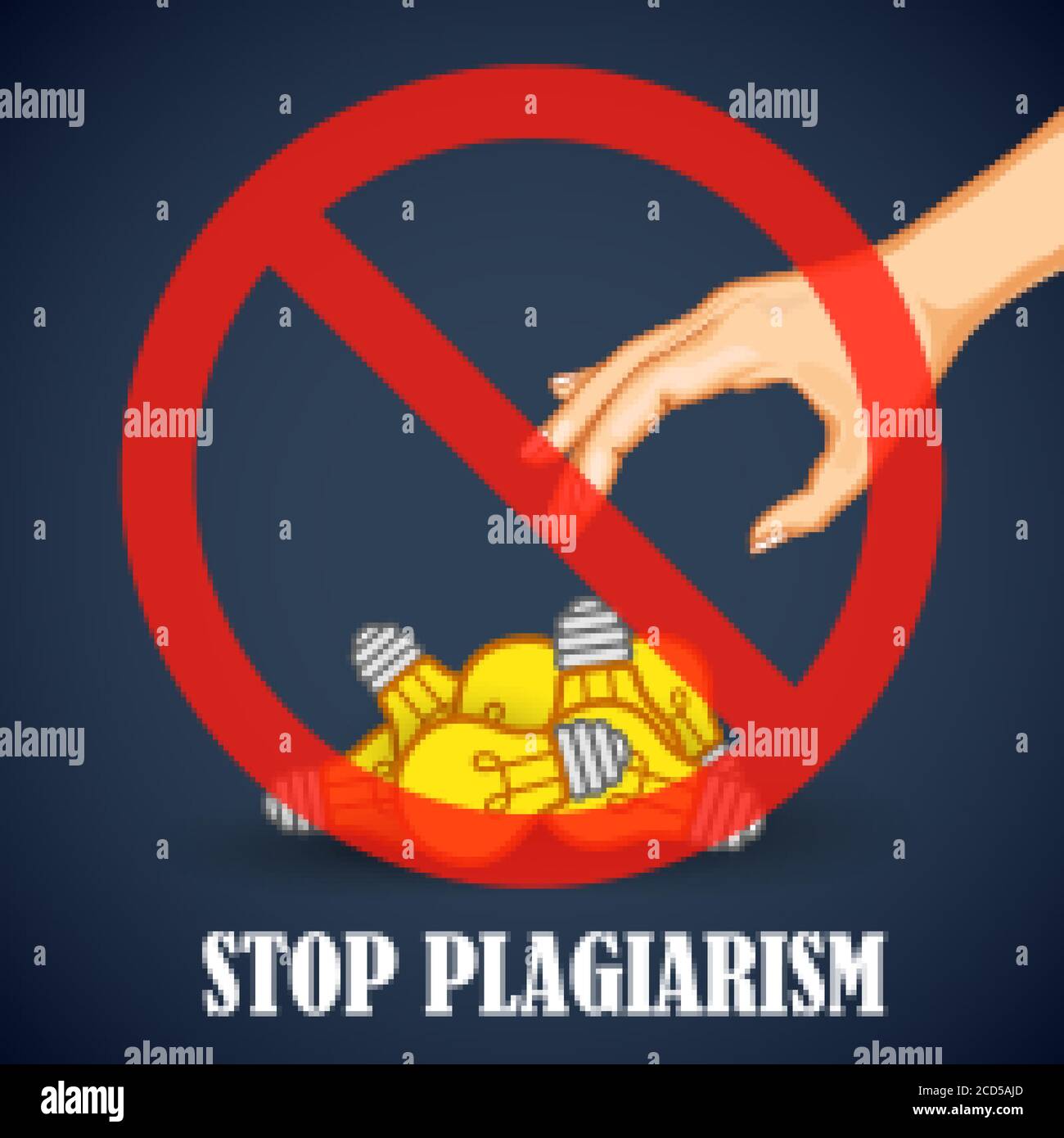 Stop Plagiarism, stealing and copying ideas and thoughts from original and authentic concepts Stock Vector