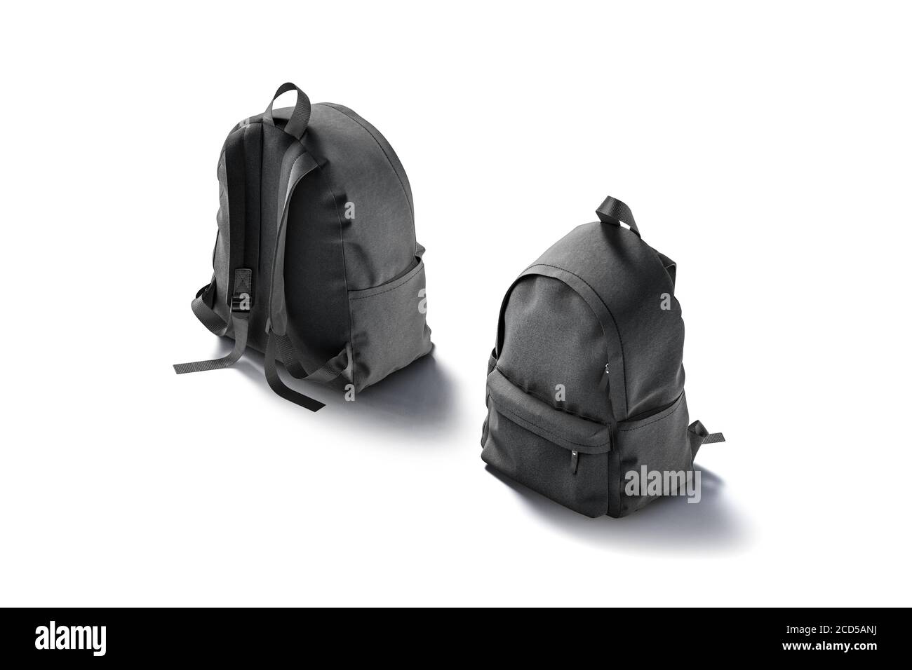 Blank black backpack with zipper and strap mockup, front back Stock