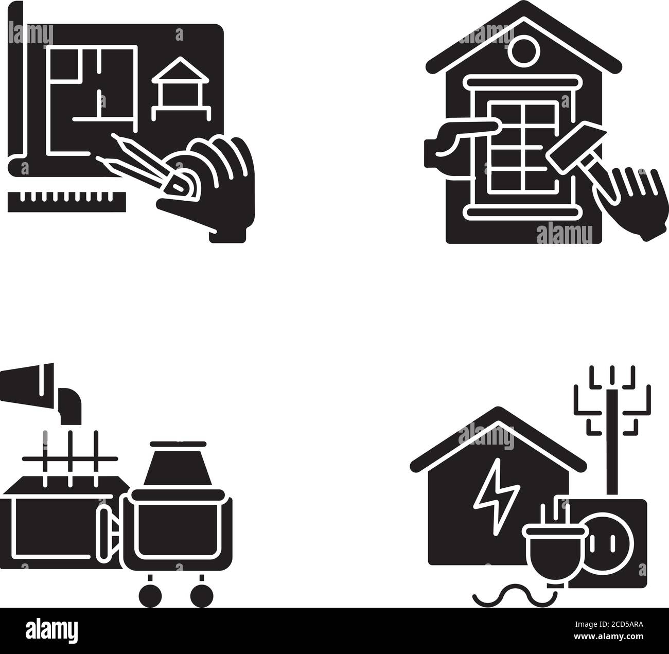 House foundation black glyph icons set on white space Stock Vector ...