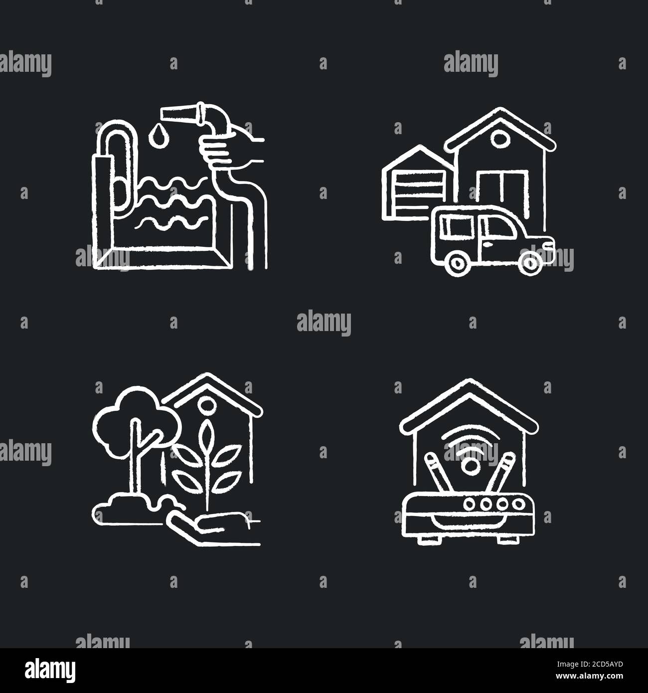 Home facilities chalk white icons set on black background Stock Vector ...