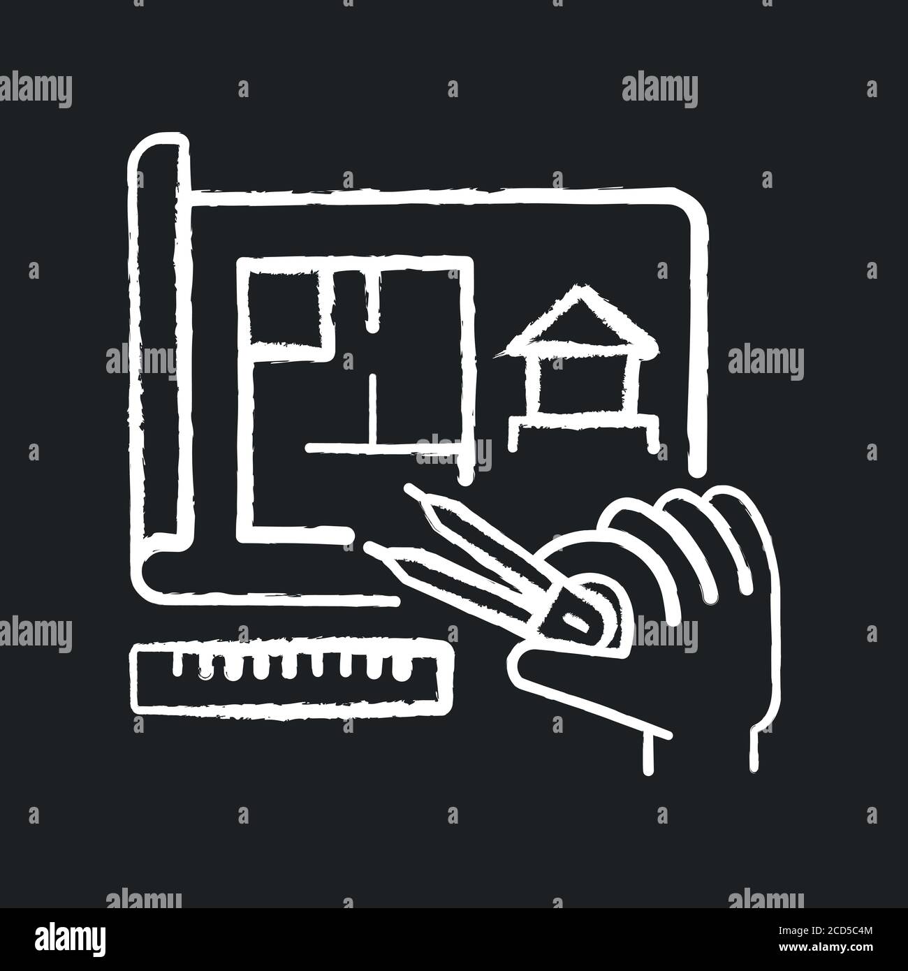 Preparing chalk white icon on black background Stock Vector