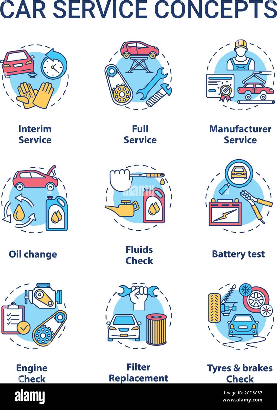Car service concept icons set Stock Vector