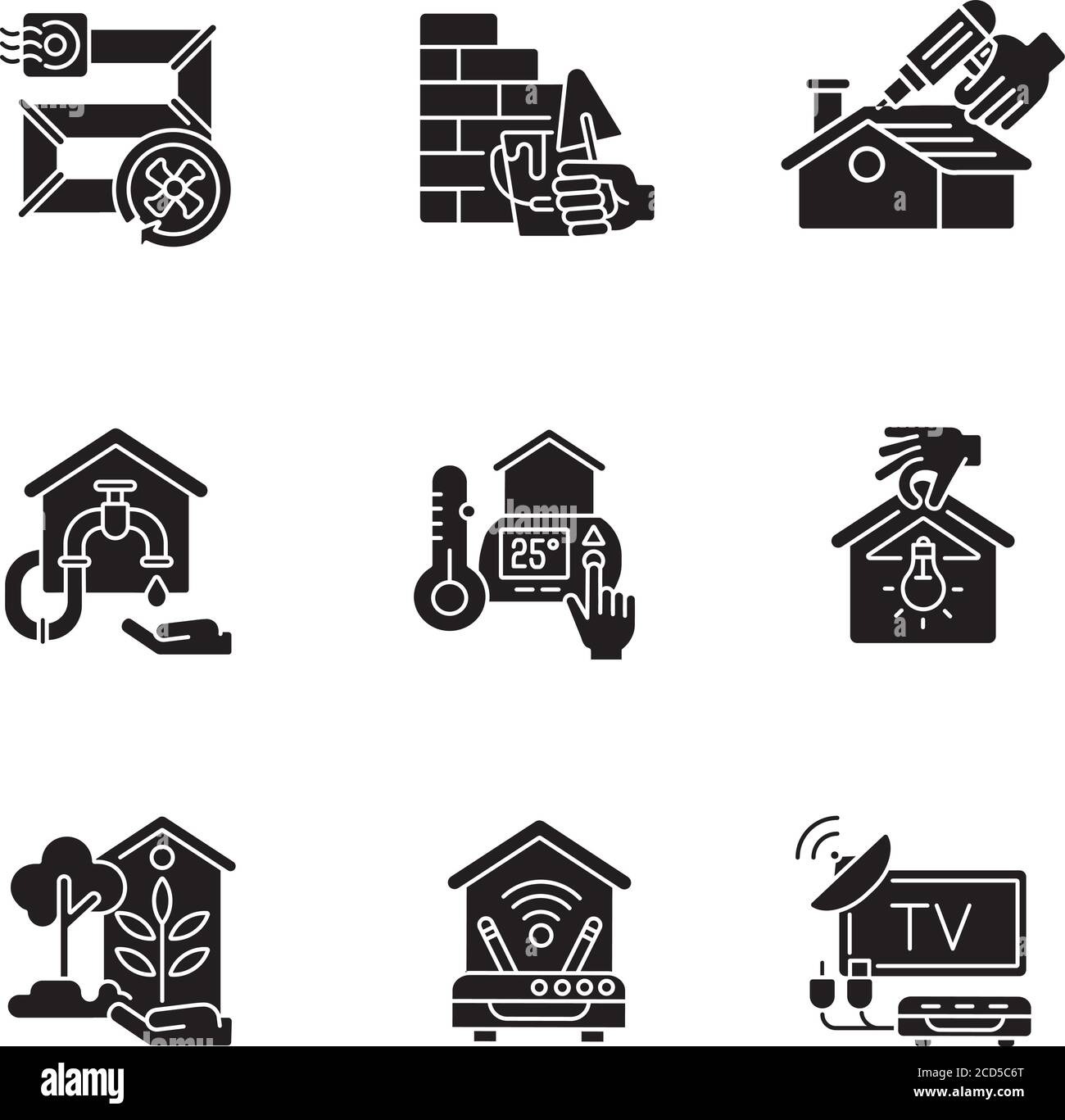 House improvements black glyph icons set on white space Stock Vector