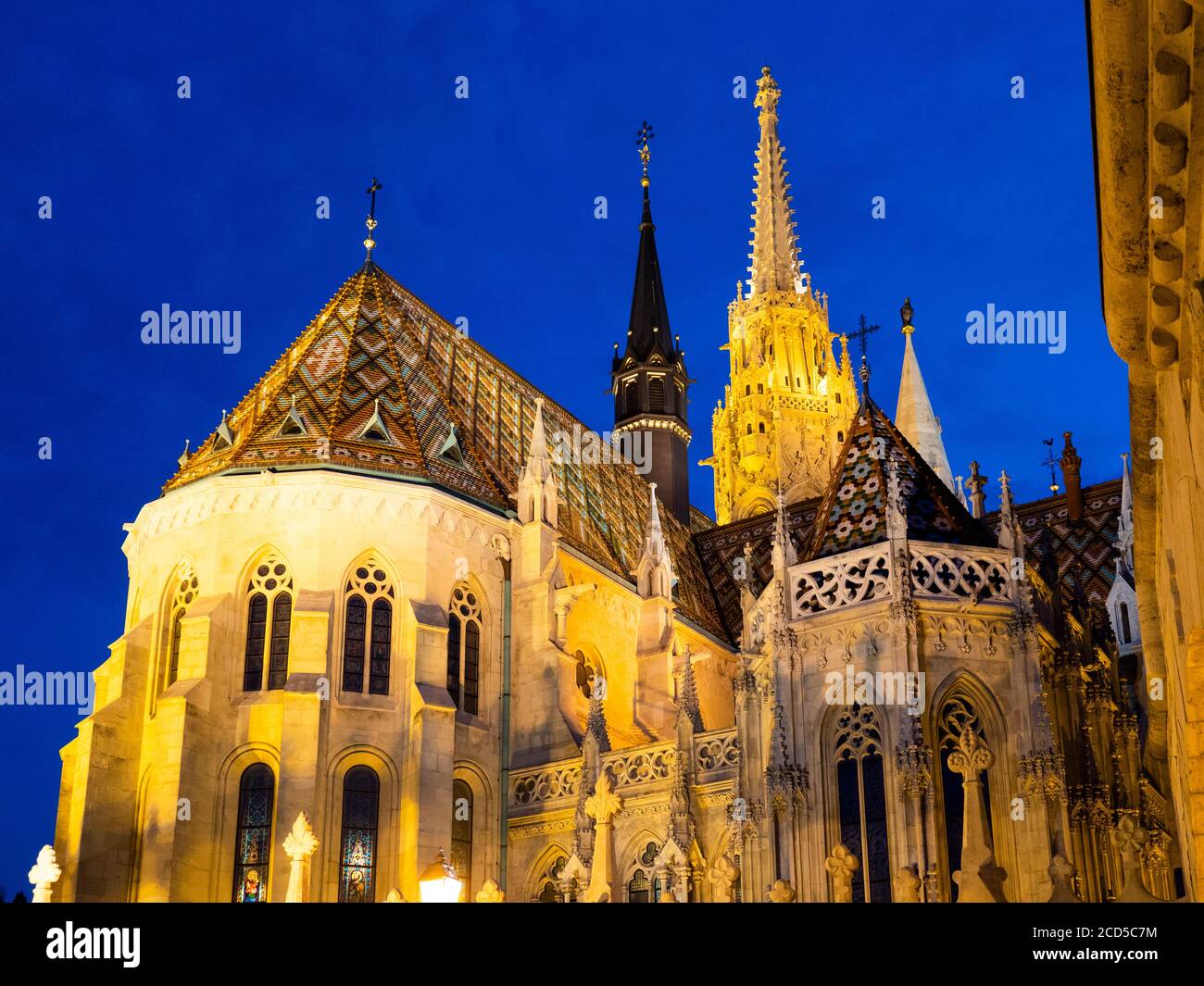 Low angle view of Matthias Church, Buda, Budapest, Hungary Stock Photo