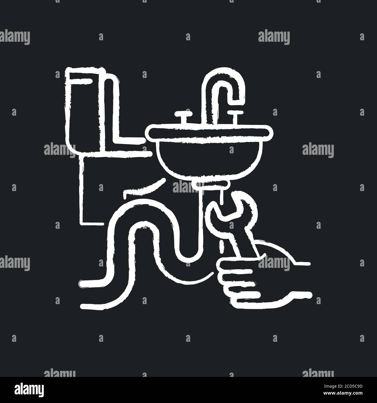 Plumbing installation chalk white icon on black background Stock Vector ...