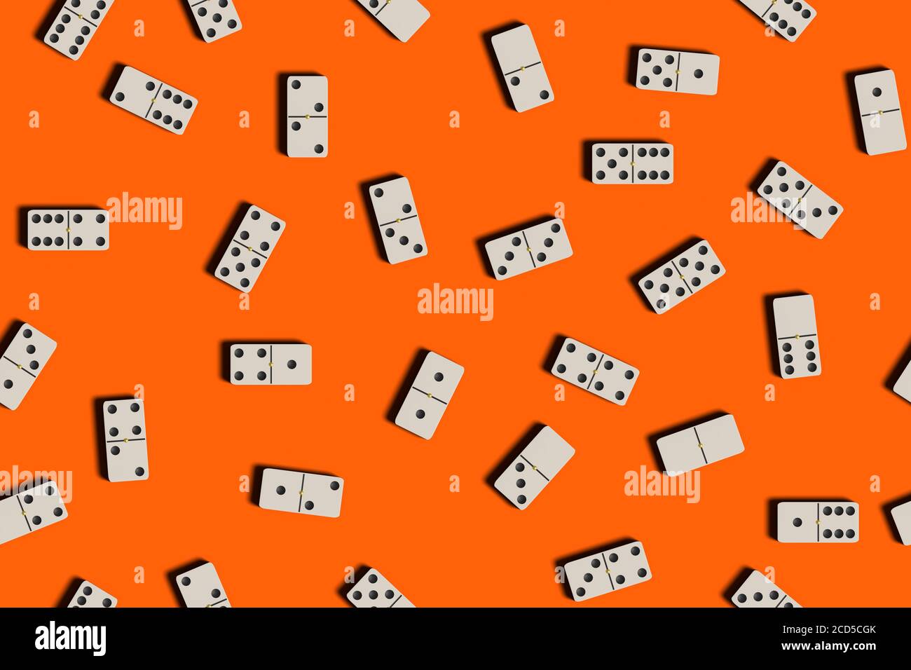 Domino tiles on a orange background. Seamless pattern. 3d illustration. Stock Photo