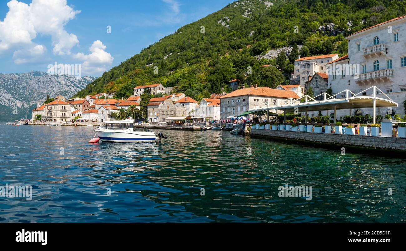 Waterfront of town of Perast, Bay of Kotor, Montenegro Stock Photo