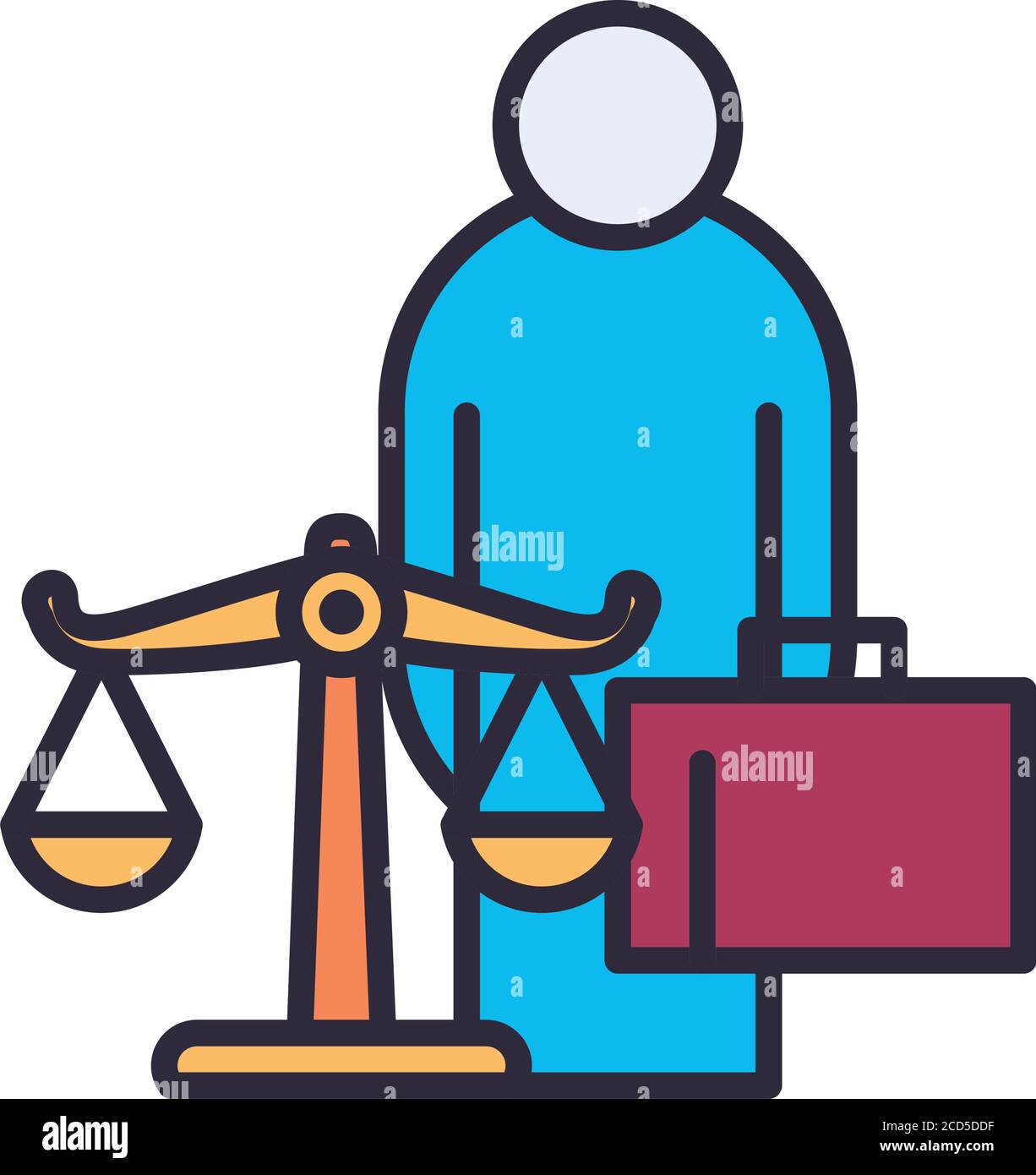 lawyer with suitcase and balance scale line and fill style icon design