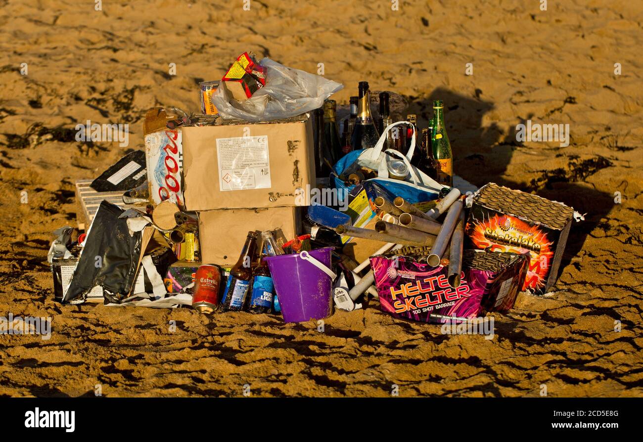 Fly Tipping on the beach Stock Photo