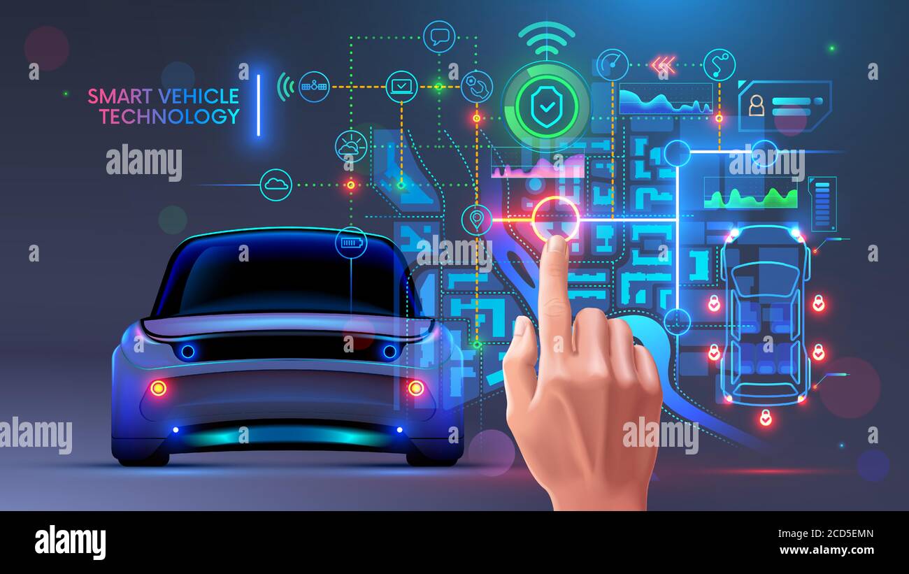 Future automotive smart vehicles intelligent system concept. Computer ...
