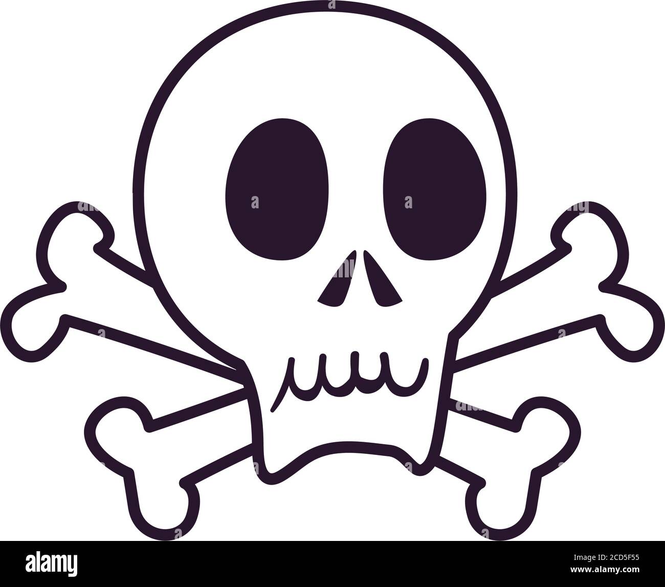 Halloween skull cartoon with bones free form line style icon design, Holiday and scary theme Vector illustration Stock Vector