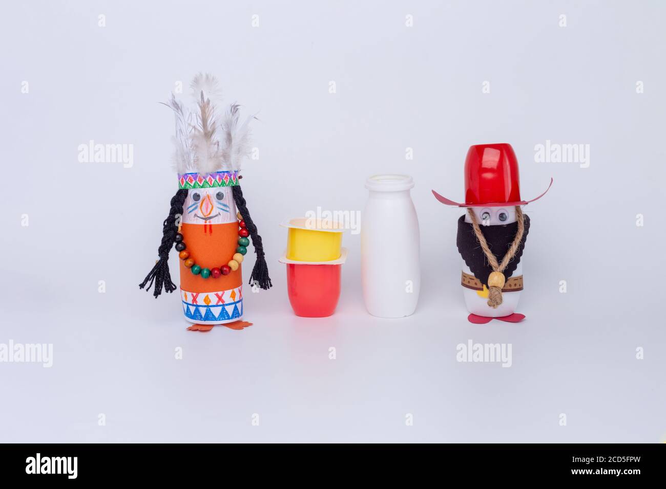 simple yogurt bottle craft for kids, reuse plastic, white background